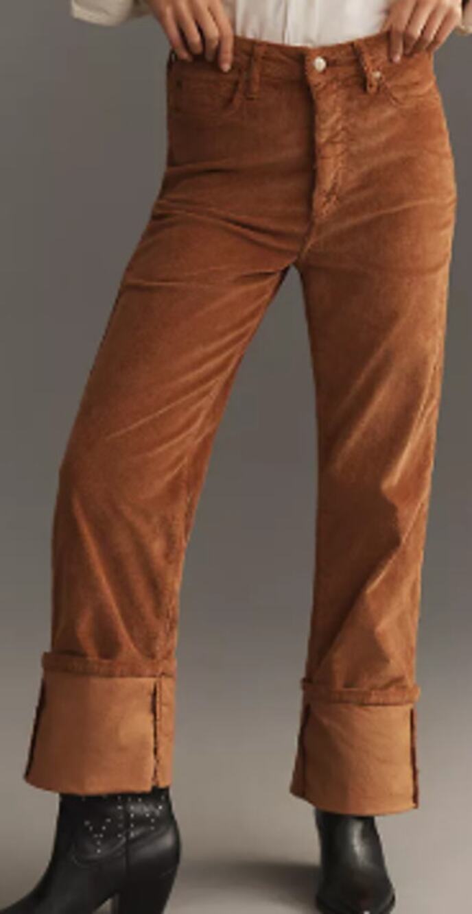 Pilcro Straight-Leg Corduroy Pants in Rust Brown